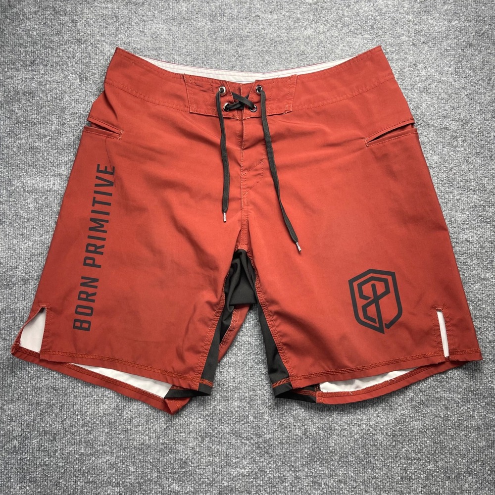 Born Primitive Mens Training Shorts 34 Rust Red CrossFit WOD Gym Lined 8" Inseam